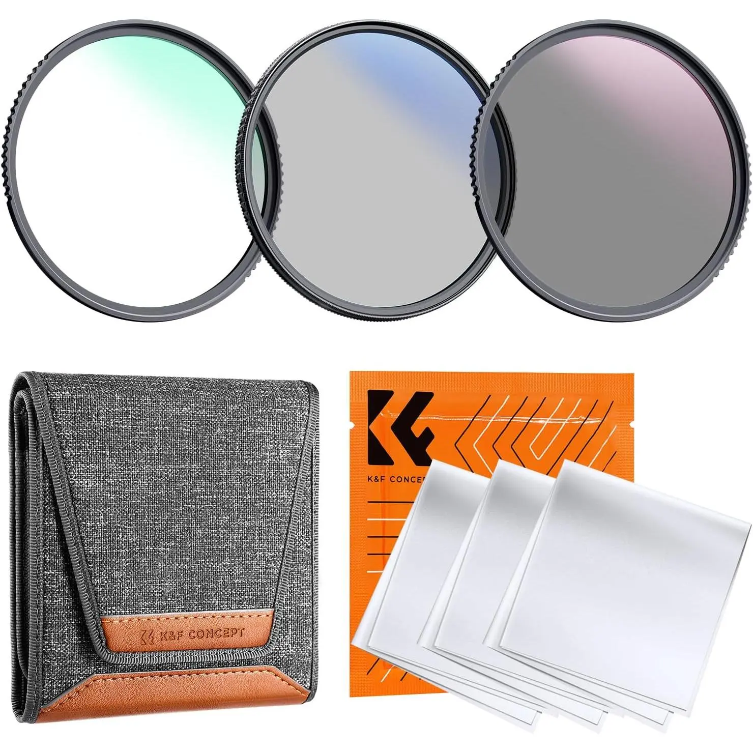 K&F Concept 77mm Custom Multi-Coated UV/CPL/ND4 Lens Filter Kit (3 Pieces) - 18-Layer Optical Glass, Threaded Fit Protection Accessories, Cleaning Cloth, Filter Pouch for K-Series Camera Lenses