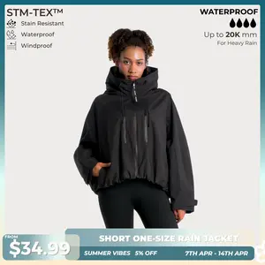 【Restocked】PUFFIT STM-TEX Short One-Size Rain Jacket With Pleated Hem,Hooded Jacket,Waterproof Jacket,Women Jacket,Wide-Brim Hood,Adjustable Cuffs,Zips,Outdoor Sport,Jacket,Statements,Windbreaker,Spring,Dog Walking,School Running,Football Mum