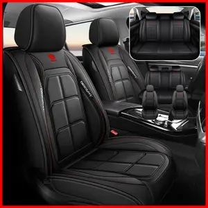 Waterproof Leather Car Seat Covers Black with Red Stitching for Enhanced Protection and Style Versatile Fit Easy Installation