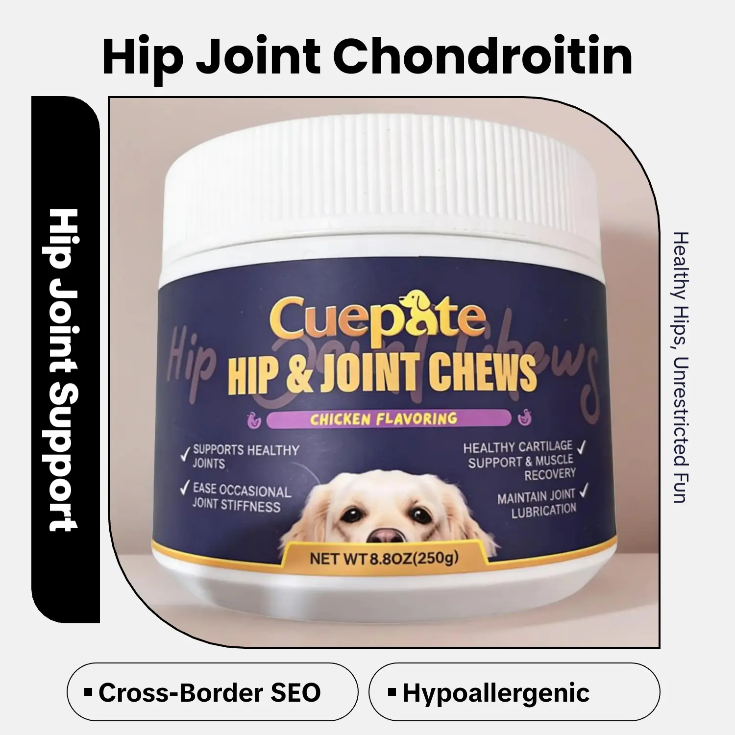 CuePate Hip & Joint Chews for Dogs - Chicken Flavor, Supports Healthy Joints & Flexibility, 8.8oz Pet Joint Support Supplement