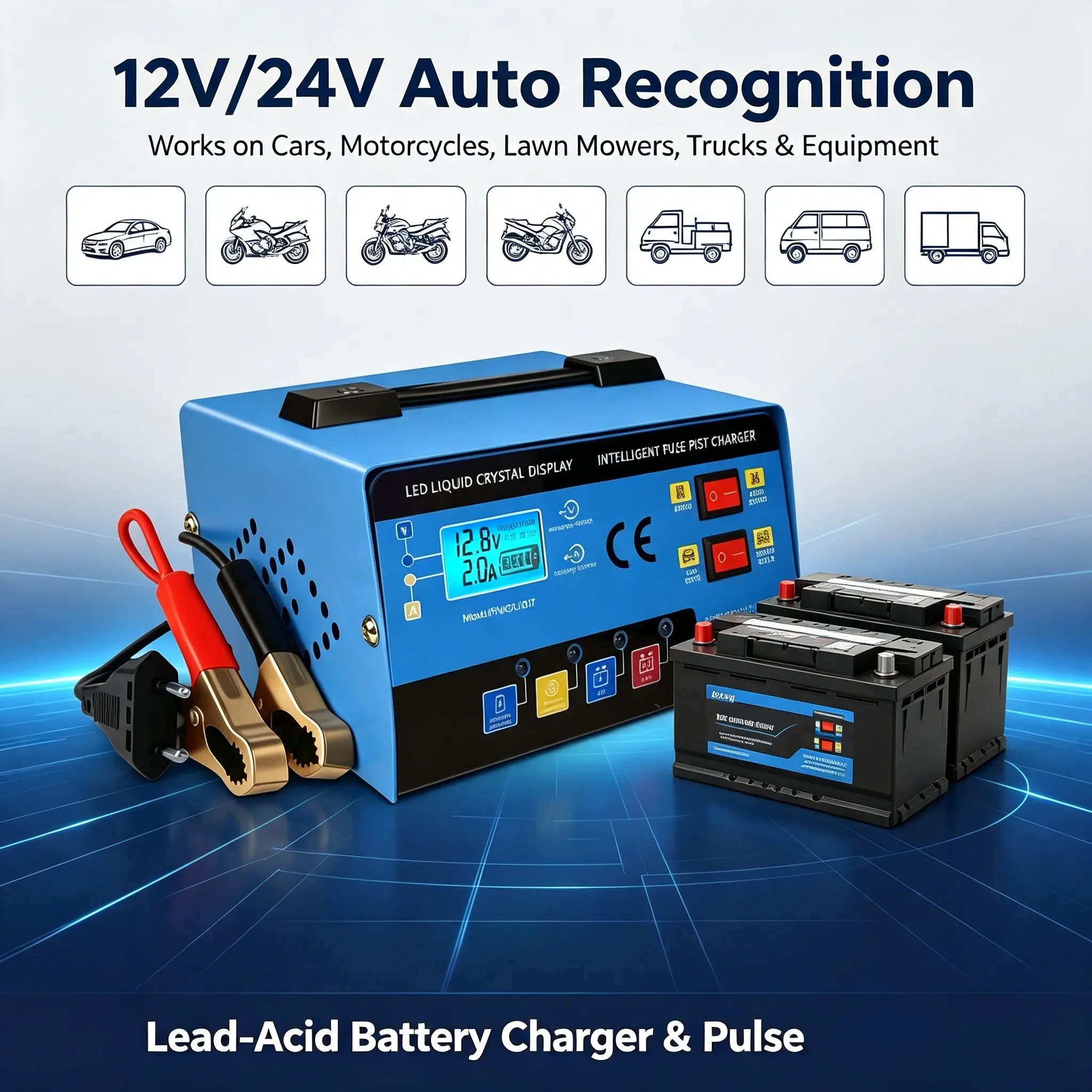 12V-24V Intelligent Pulse Trickle Charger with Bluetooth Monitor - Car Battery Repair Tool, Smart Automatic Maintainer for Cars/Motorcycles with Pulse Charge Functionality