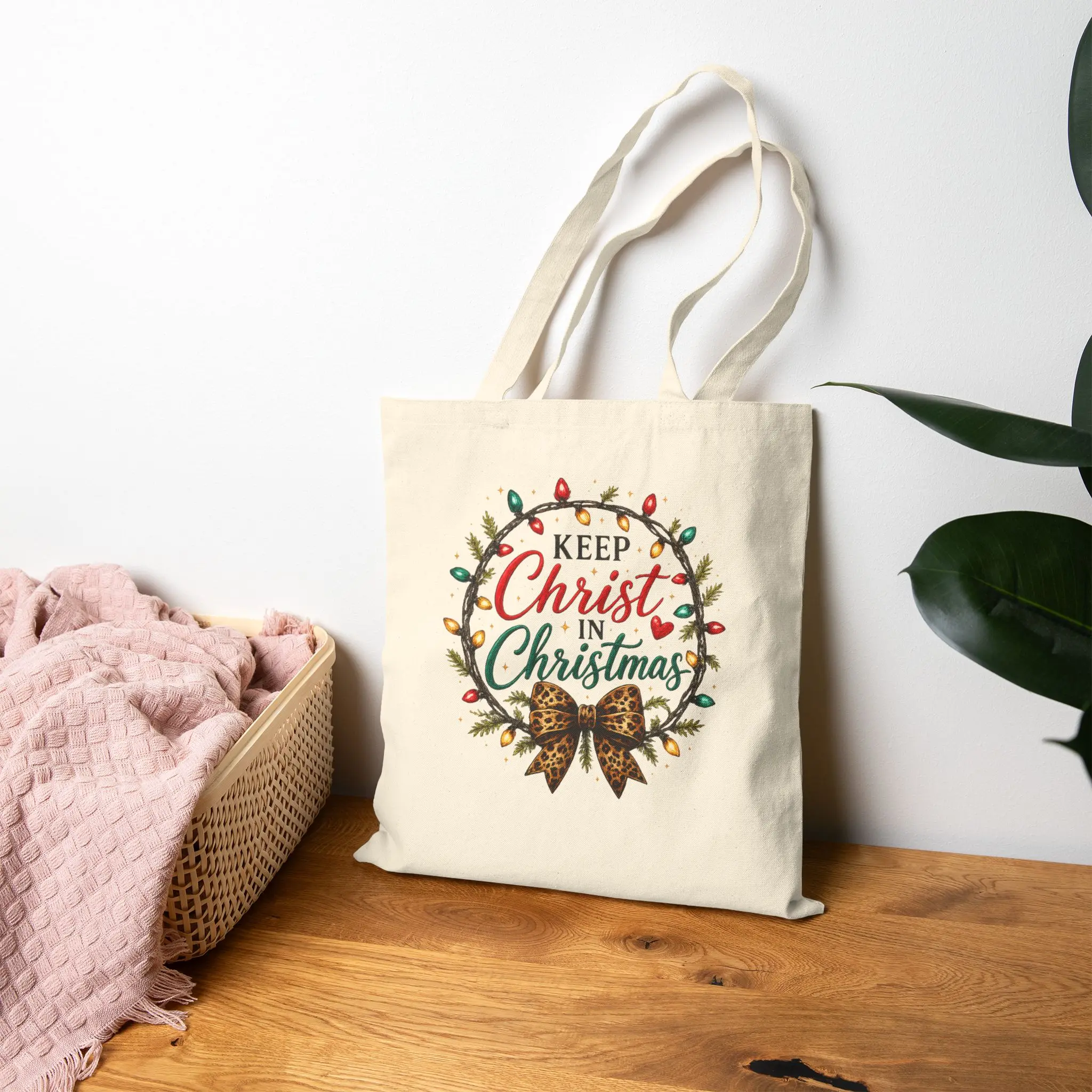 Keep Christ in Christmas Tote Bag | Religious Wreath Holiday Design