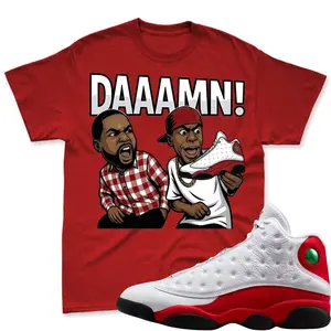 JD 13 Retro Sneaker, Jordan 13 Inspired Streetwear Basketball Shoes, JD 13 Retro White and University Red Match Shirt