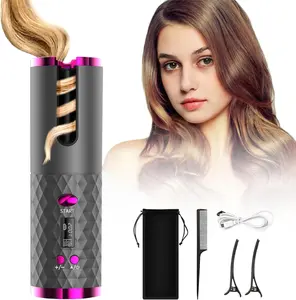 Cordless Lcd Automatic Curling Iron with Clips and Comb, Electric Heating Hair Curler, Curly Hair Wand, Portable Travel Rechargeable Curly Hair Styling Tools, Temperature and Time Adjustable Self Rotating Curling Iron, Beauty Gifts, Hair Products