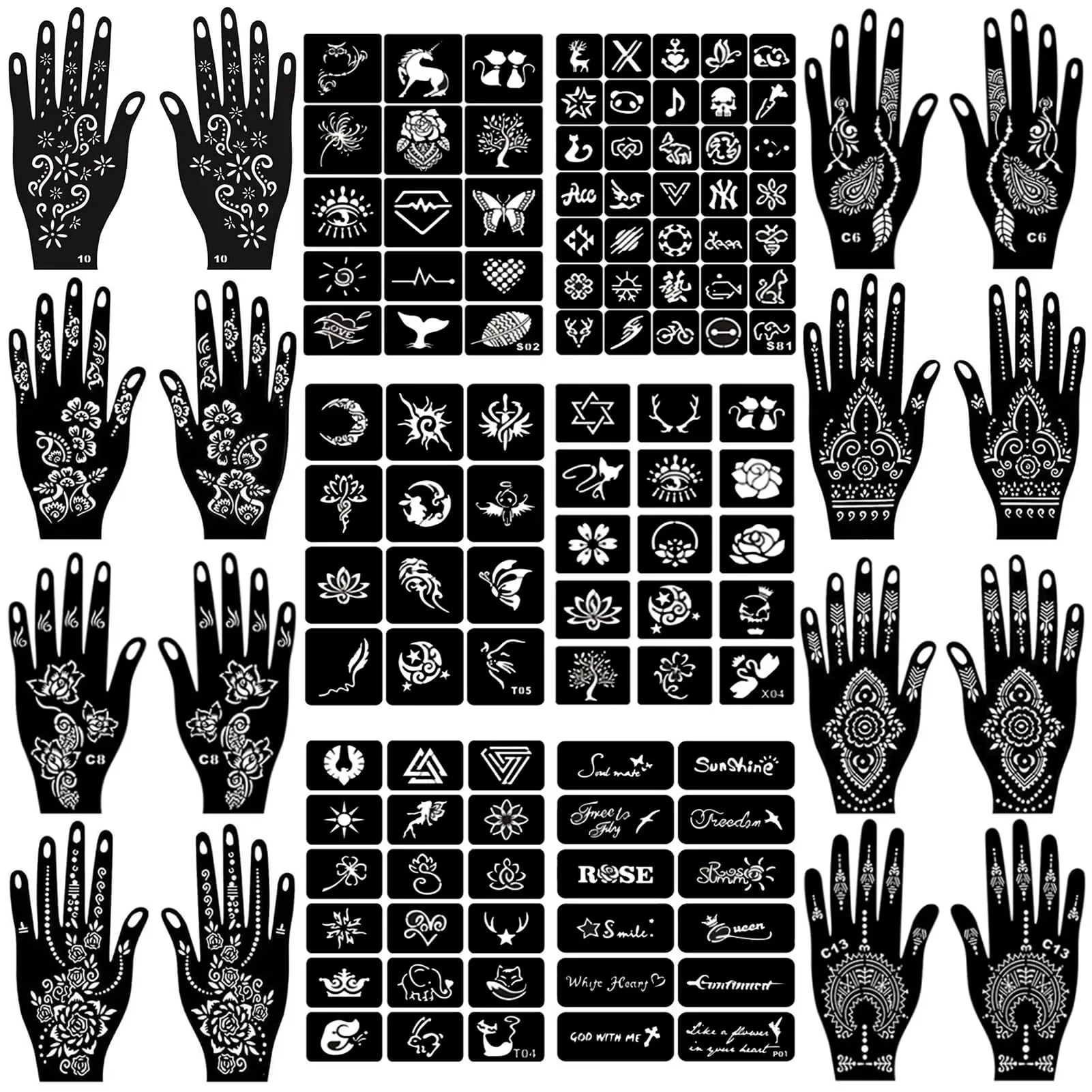 Henna Tattoo Stencil Kit 123+pcs, 22 Sheets Henna Stencils Glitter Airbrush Reusable Temporary Tattoo Stencils Indian Arabian Realistic Tattoo Stickers for Face Body Paint DIY