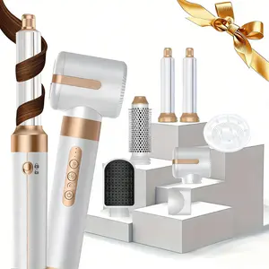 7-in-1 Hot Air Brush & Styler, Thermal Brush Straightener - 110,000 RPM High-Speed Hair dryer, Detachable brush head, Curling Iron/Wand, Ceramic Curling Wand, Volumizing/ Straightening/ Curling, Blow Out Straight - for Wet/Dry Hair, Hair Styling Tools