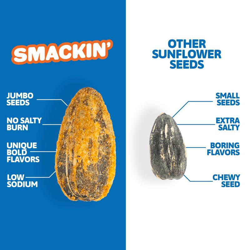 SMACKIN' Sunflower Seeds Sample Pack of 11 Single Serve (1.5 OZ) Low Sodium Snack, Bold Flavors, No Salty Burn