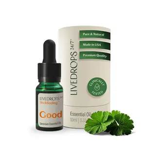 LIVEDROPS 24/7 Good Geranium Essential Oil - Sublime Scent of Geranium - Crafted in France - Pure & Natural - Aromatherapy - Dilute in Carrier Oil for The Skin or use in a Diffuser