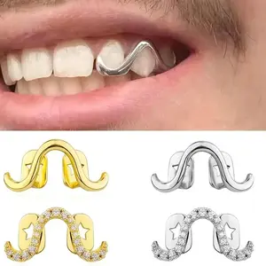 Romantic Silver Color Glossy Wave Teeth Grillz Hip Hop Curve Zircon Tooth Caps For Women Men Couple Jewelry Gift