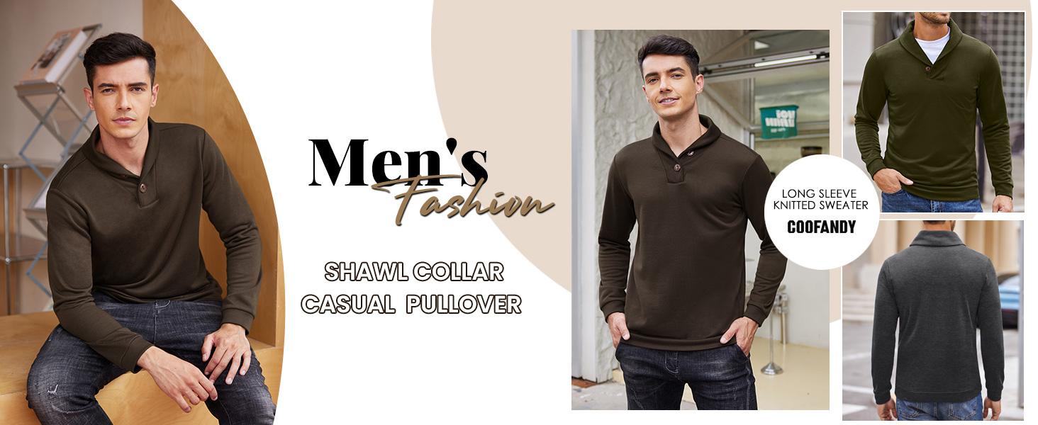 COOFANDY Men's Fashion Shawl Collar Pullover Casual Long Sleeve Knitted Sweaters Knitwear Menswear
