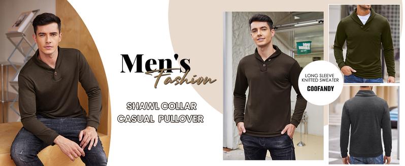COOFANDY Men's Fashion Shawl Collar Pullover Casual Long Sleeve Knitted Sweaters Knitwear Menswear