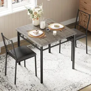 Dining Table Set for 2, Small Kitchen Table with Upholstered Chairs, Farmhouse Wood Dining Table Chairs for Kitchen Room, Small Spaces, Apartment, Grey