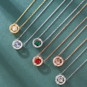 Beating Heart Geometric Round Zircon Pendant Necklace for Women New Exquisite Gold Color Stainless Steel Crystal Chokers Jewelry