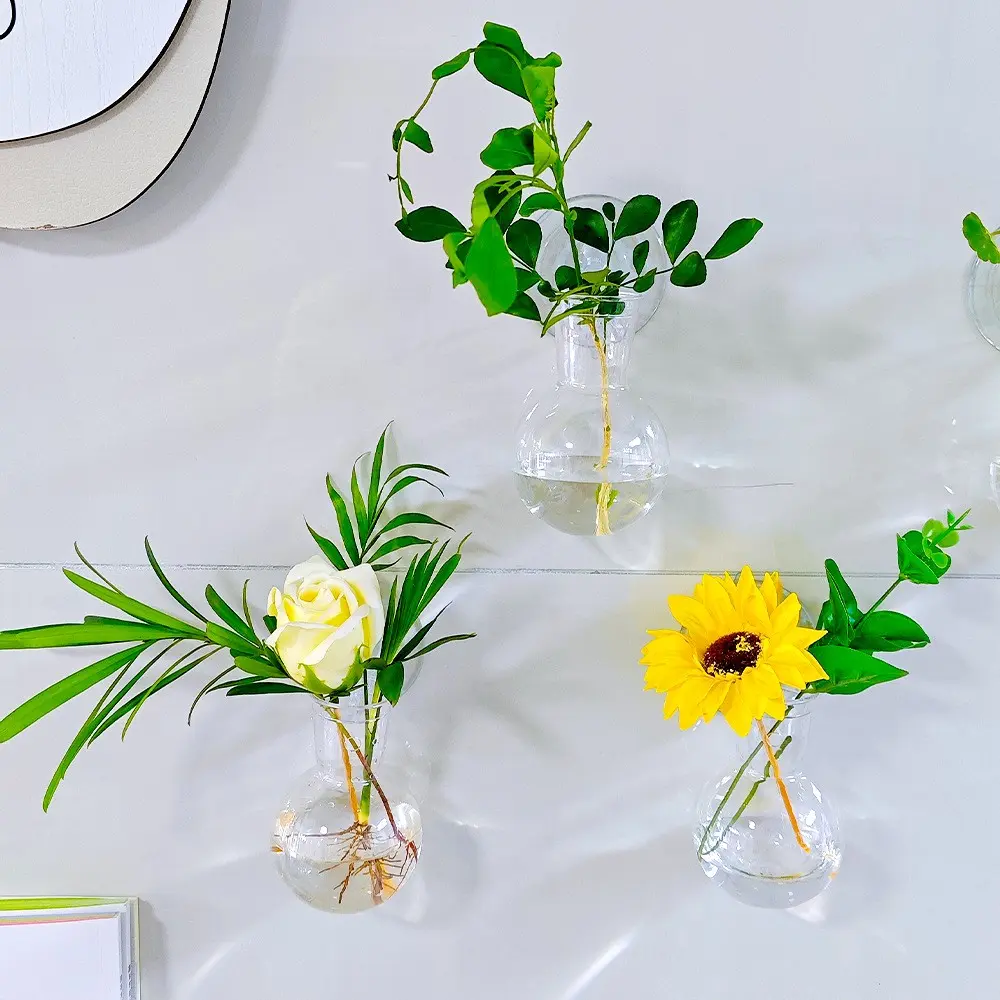 3pcs DIY Transparent Plastic Office Desktop Container, Acrylic Wall-Mounted Vase, Hanging Decorative Plant Bottle, Water Culture Greenery, Clear Acrylic Vase