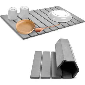 Large Stone Dish Drying Mats for Counter, 24"(L)*16"(W), Fast Dry Absorbent Collapsible Dish Drying Pad (Light Grey, 24"(L)*16"(W))