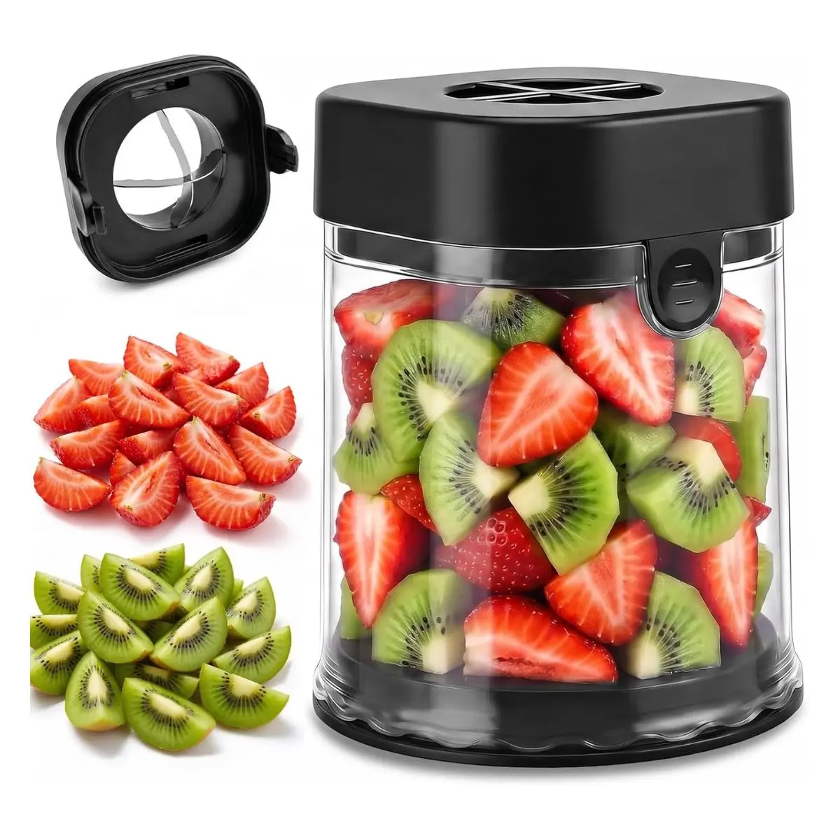 Mini Fruit Slicer Cup – Stainless Steel Blade Cutter for Strawberries, Grapes, Bananas & More