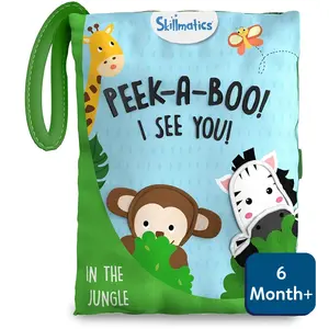 Skillmatics Peek-A-Boo Jungle Book - Soft Cloth Book for Baby, Infant & Toddler Toys, Crinkle Pages for Sensory Play, Gifts for Ages 6 Months and Up