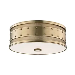Gaines Large Industrial Flush Mount Ceiling Light with Clear Glass and Aged Finishes