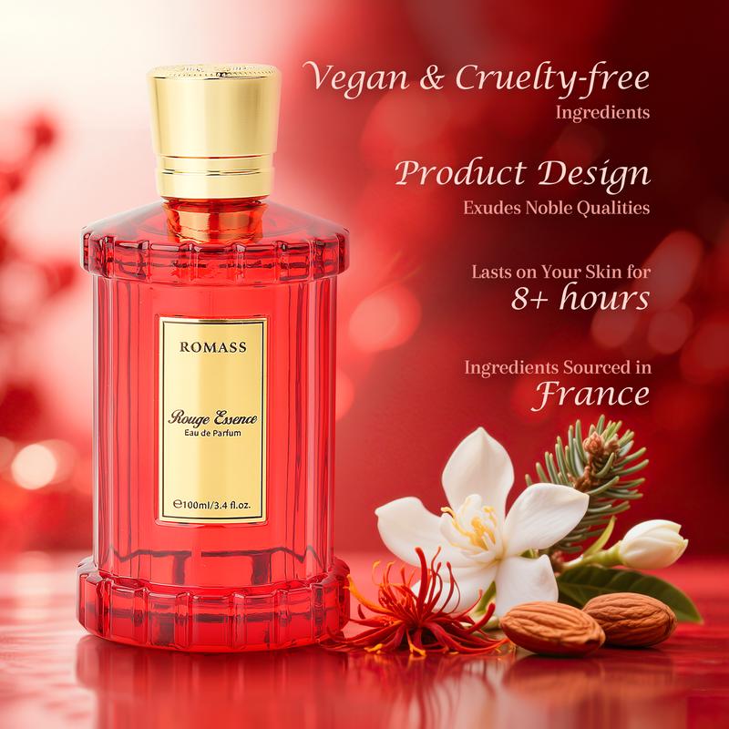 ROMASS Rouge Essence Luxe Perfume - 12+ Hours Long-Lasting Fragrance with Vibrant Saffron, Warm Amber, Woody Accords & Creamy Almond Notes in Gold Bottle TikTokShopBlackFriday