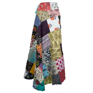 Women's Wrap Skirt Multicolour Floral Cotton Patchwork Design Skirt One-Size