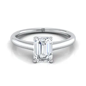 Contemporary Comfort Fit Flat Shank Solitaire Emerald Cut Engagement Ring Setting in Platinum