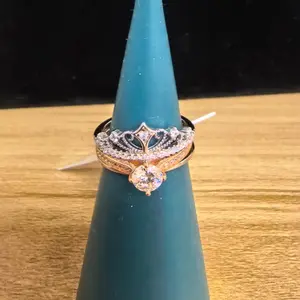 Rose Gold Silver Moissanite Ring Set - Sparkling Bridal Promise Ring Gift