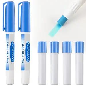 2 Fabric Glue Pen with 4 Refill, Washable Temporary Fabric Sewing Adhesive, Temporary Blue Glue Stick for English Paper, Quilting, Piecing Patchwork Sewing