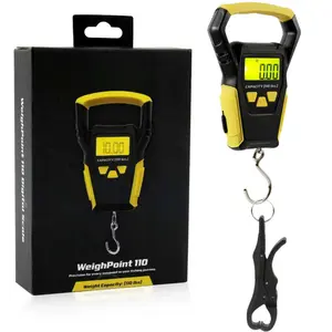 Digital Scale with Built-in Tape Measure – Weighs Up to 110lbs - LCD Display, Ounces - Pounds - Kilograms - Ergonomic Grip, Battery Powered, Portable Fish Weigher for Anglers