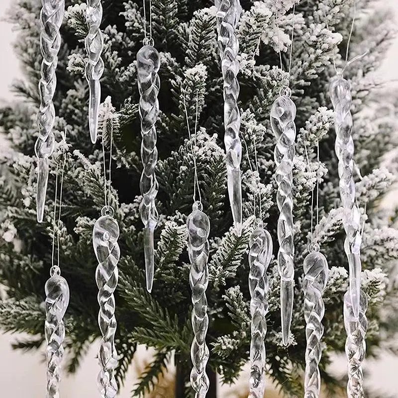 Crystal Snowflake Clear Simulation Ice Pendants Xmas Tree Hanging Ornaments Winter Theme Party Christmas Snowflake Decorations Transparent Deer