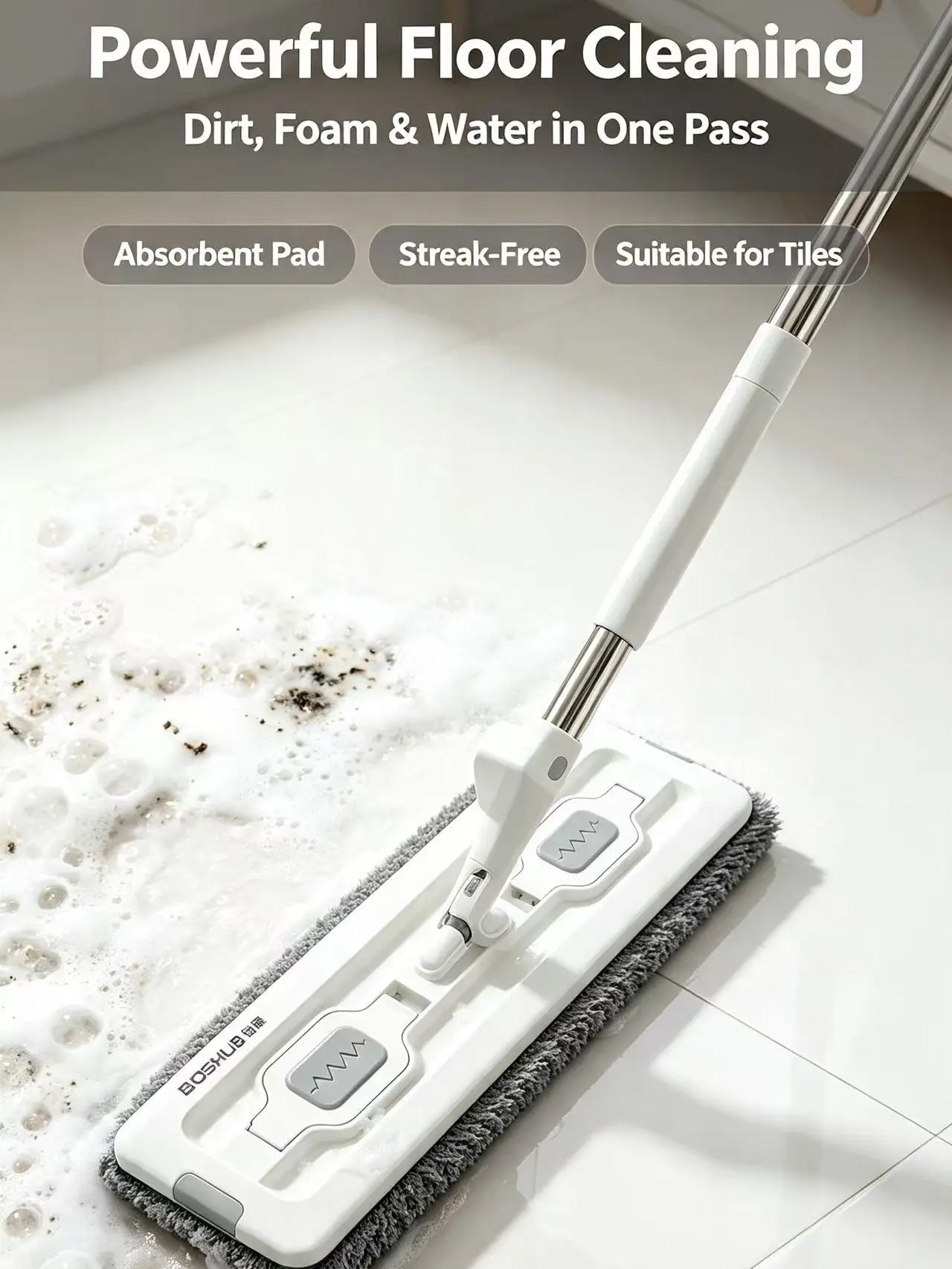 Self Cleaning Flat Mop with Bucket - No Hand Washing Floor Cleaning Mop, Squeeze Wringer Microfiber Mop Set for Hardwood Tile Floors