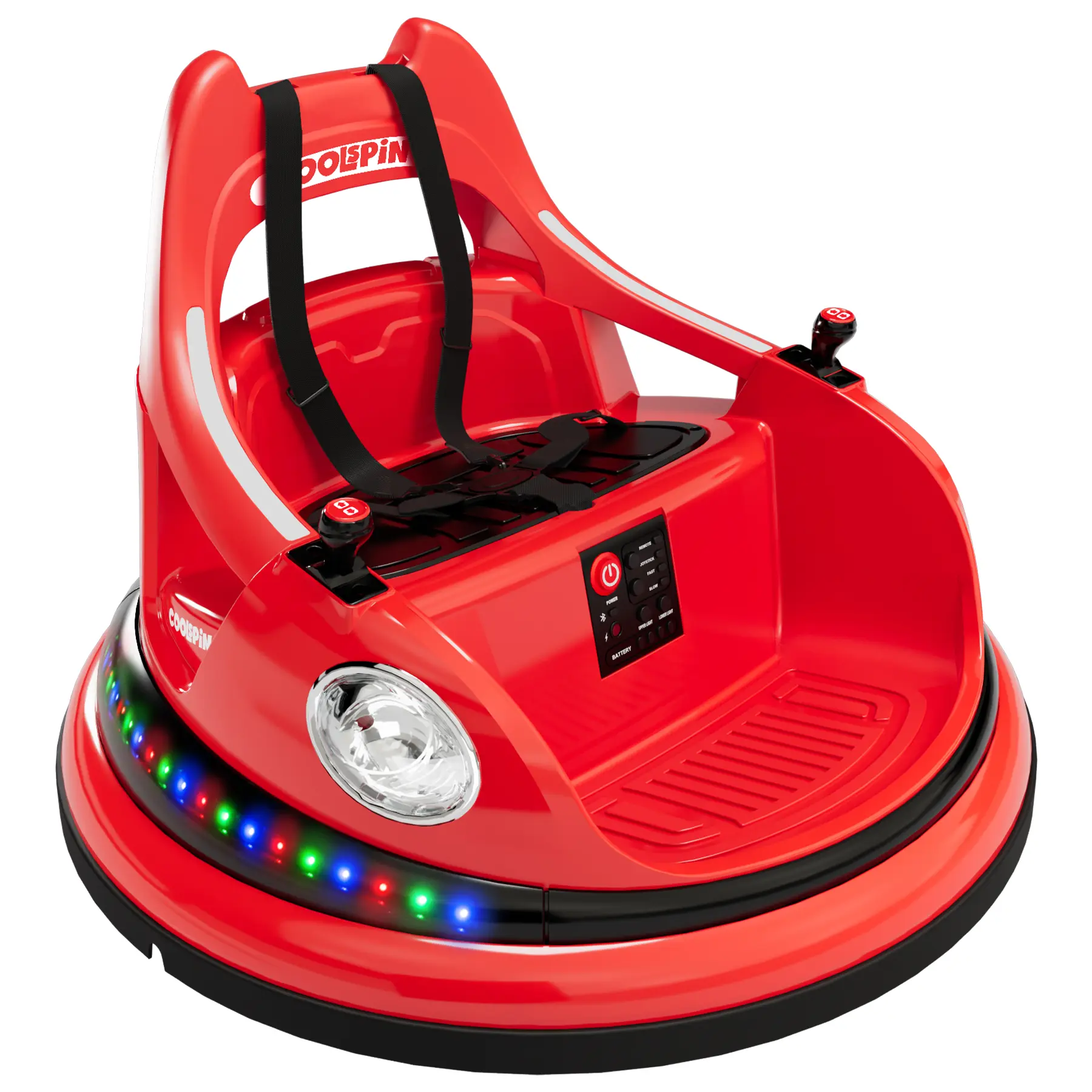 12V Red Electric Bumper Car for Young Children (4-8 Years Old) - 360-Degree Rotation, Remote Control, LED Lights, Bluetooth Music, 2 Speed Settings, Safety Belt, Bumping Action, Ride-on Toy (Toys & Hobbies, Sports & Outdoor Play), Social Fun