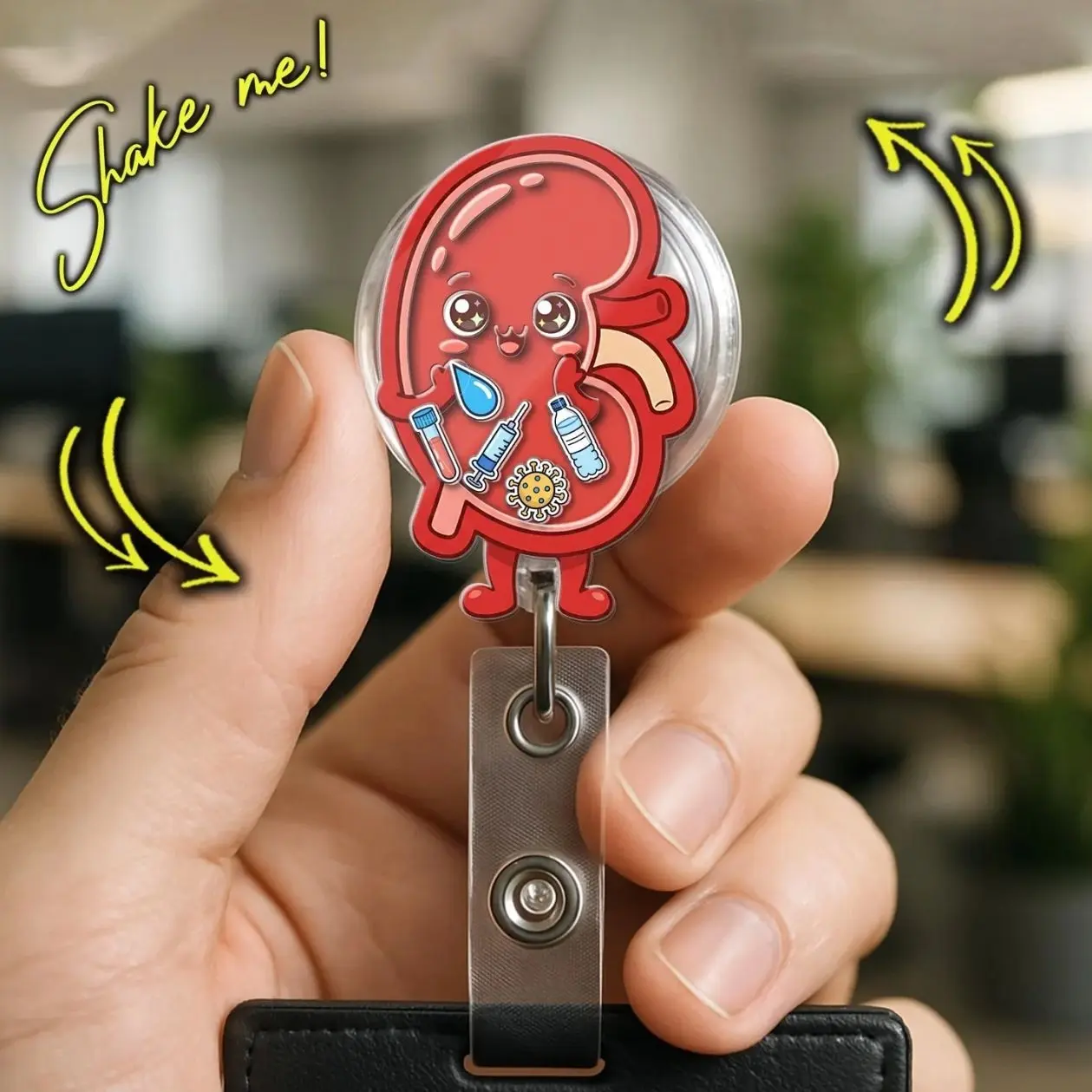 Kawaii Kidney Shaker Badge Reel, Cute Nephrology Nurse Badge Holder, Dialysis Medical ID Clip Gift FPU