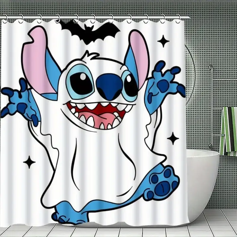 DISNEY CLASSIC Funny Stitch Shower Curtain Halloween Theme 12 Durable Hooks Waterproof Polyester Fabric Bathroom Decoration Accessories