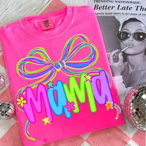 Comfort Colors Neon Mama Coquette Bow Shirt Washed Mother’s Day Tee Aesthetic Floral Mom Bow Top