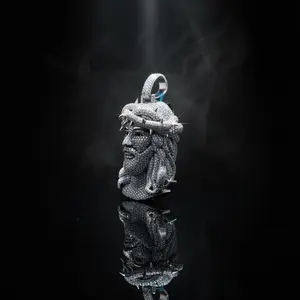 Moissanite Jesus Piece Pendant VVS Sparkle Iced Out Luxury 3D Face Braided Hair Crown of Thorns Premium Hip Hop Fashion Statement