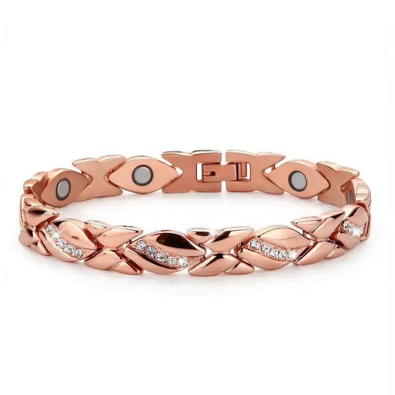 Women's Exquisite Bracelet - Casual Elegant Design Stone-Adorned Alloy Bangle with Artificial Zircon Rhinestones, Leaf Motif, Versatile for Daily Wear & Various Occasions, Female Costume Jewelry Arm Candy