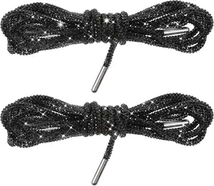 2 Pieces Rhinestone Shoe Laces, Black Glitter Thick Rope Shoe Laces Diamond Drawstring Cords Bling Hoodie String Replacement for Womens Girls Sneakers Shoes Sweatpants DIY Art Craft Making, 40 Inches