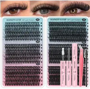 Lash Clusters Kit 708Pcs Individual Cluster Lash Extensions Kit 30D+40D+50D+60D+80D+100D Wispy Eyelash Clusters with Lash Bond and Seal and Tweezers 10-16mm 6 Styles Mix Lashes Clusters Kit