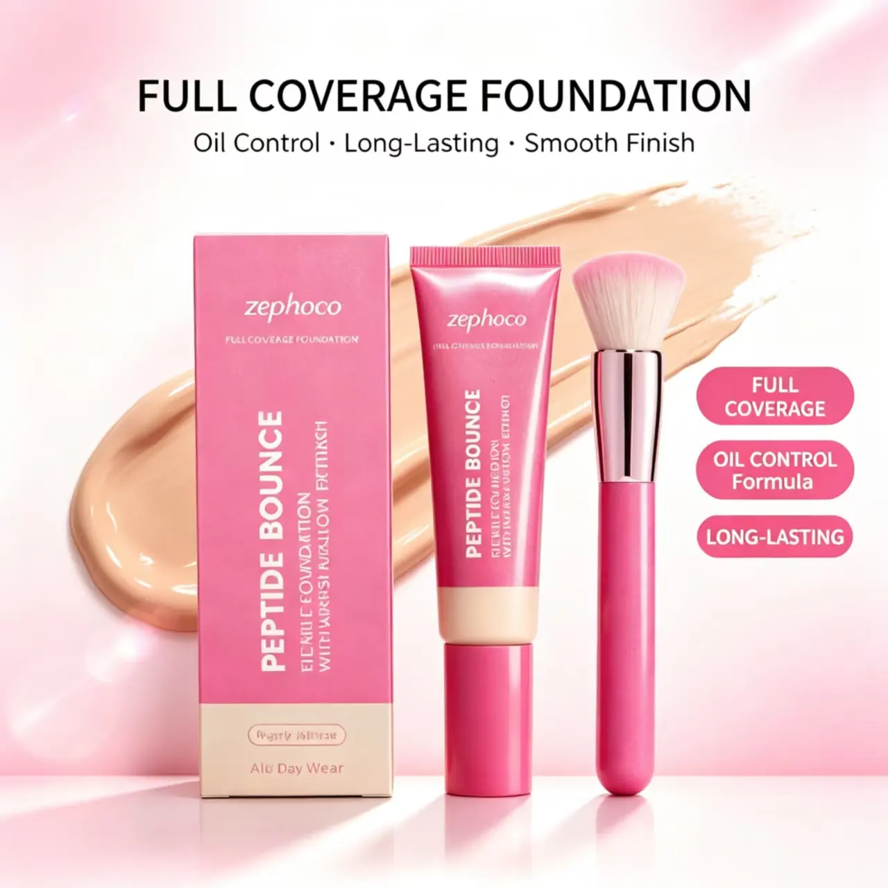 Zephoco Dimethicone Liquid Foundation Cosmetic Set - Full Coverage, Oil Control, Hydrating Matte Finish, Lightweight, Long-Wear, Waterproof, Mild, Nourishing with 1 Concealer for Acne-Prone Skin (Flawless Smooth Base Makeup)