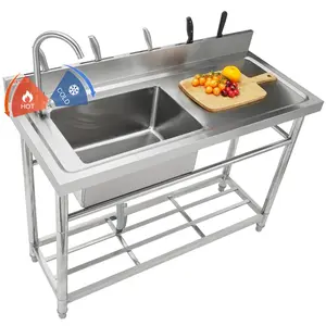 【Father's Day】VEVOR Stainless Steel Utility Sink,  1 Compartment Free Standing Small Sink w/Workbench Faucet & legs, 39.4 x 19.1 x 37.4 in Commercial Single Bowl Sinks for Garage, Restaurant, Laundry, NSF Certified