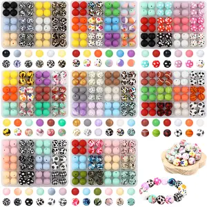 48pcs 15mm Silicone Colorful Flower Pattern Round Elastic Diy Mix Beads, Jewelry Making, DIY Fashion Keychain, Pen Decorations, Bracelets, Necklaces