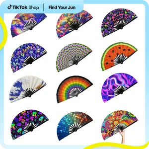 UV Glow Rave Fan Bamboo Folding Clack Hand Fan for Men Women Decor Gift Party Disco Dance Pride Festivals Accessory fans for line dancers Decorative