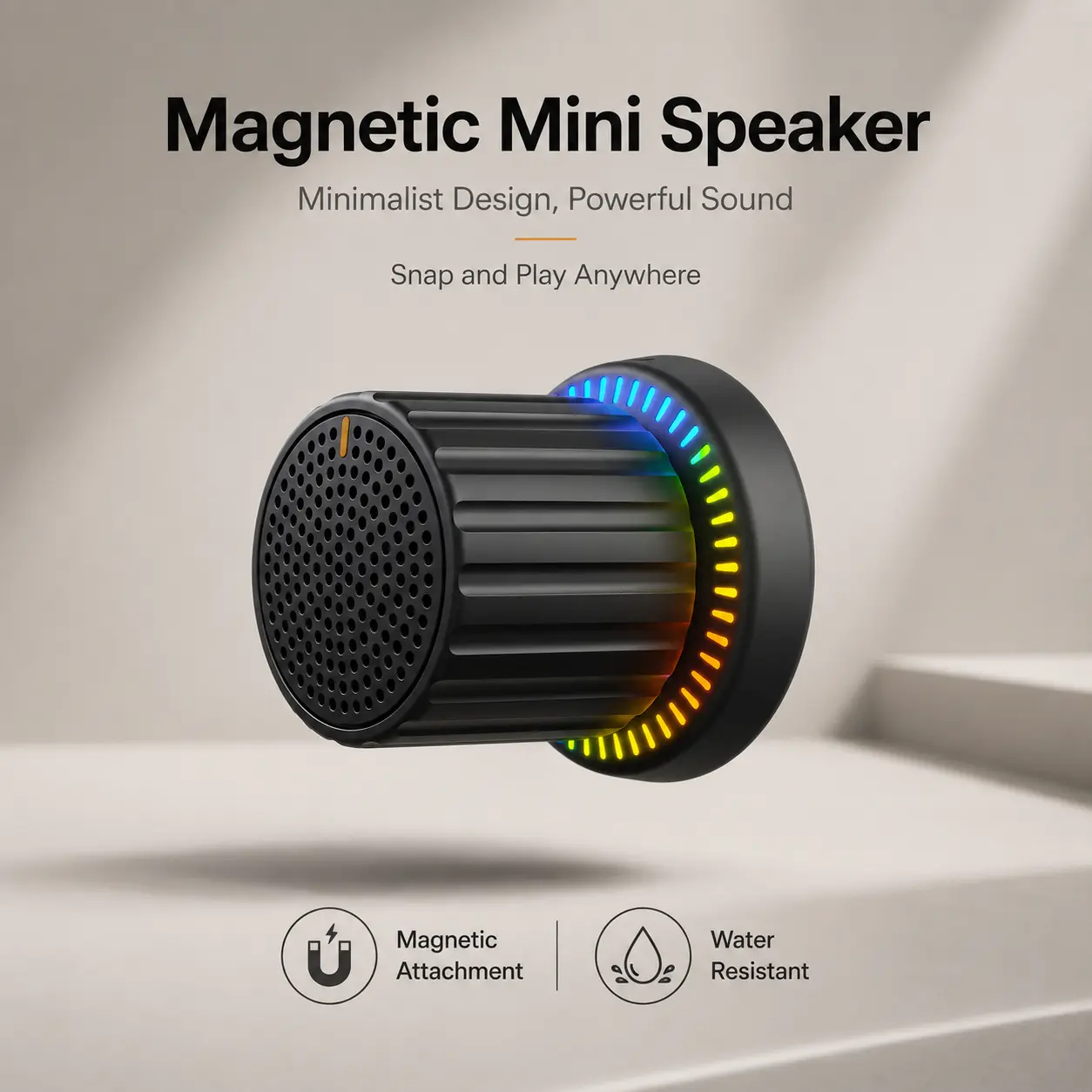 Sunshot RGB LED Shower Speaker - Built-in Bluetooth Bass Stereo Subwoofer, Magnetic Base, IPX5 Waterproof, Battery Powered, Rhythm Sync Lights for Bathroom, Outdoor Use, Bass Speakers, Stereo Speakers Audio