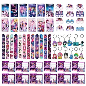Korean Cartoon Girl Group Birthday Party Gift Set, 12 Bracelets, 12 Keychains, 12 Decorative Glasses, 12 Notebooks, 12 Invitations