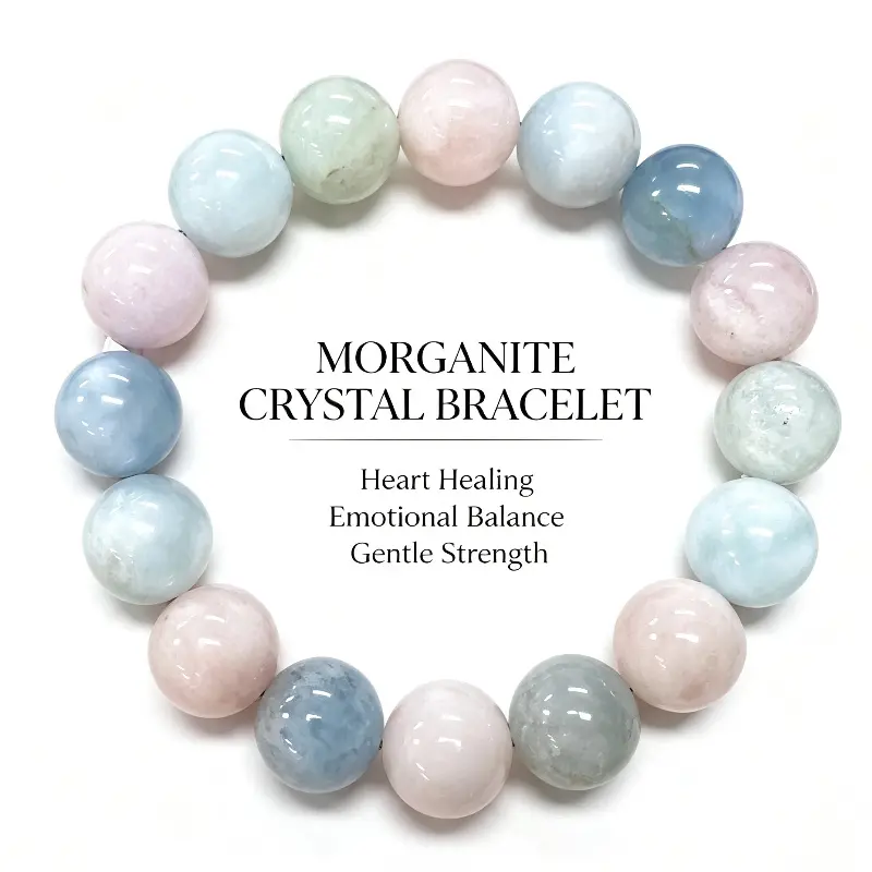 Morganite Beaded Bracelet, Stone of Divine Love for Emotional Healing, Romance and Inner Peace, Daily Wear Meditation Yoga Gift, 14mm Unisex