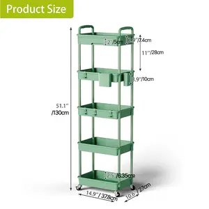 5Tier Rolling Utility Cart with Drawer,Rolling Storage Cart,Storage Cart for Kitchen,Bathroom,Living Room,Storage Organizer with Iron Wheels(Green)