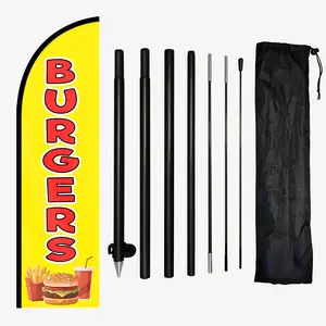 1pc Burgers Feather Flag with Flagpole, Advertising Banner for Burger Shop, 50x185cm/72.8x19.7in, Optional Aluminum Pole, Burger Flag for Restaurant, Durable Polyester Fabric, Vibrant Design, Sturdy Flagpole, Weather-Resistant, Promotional Signage