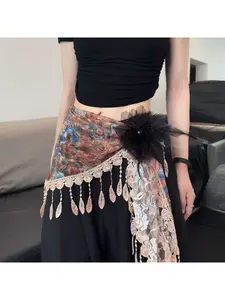 Triangular scarf waistband layered with accessories, designer silk scarf butt flap, niche decorative waist accessory, dance outfit lace waist scarf