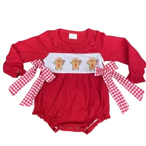 c baby girl clothes newborn gingerbread romper girl christmas romper embroidery applique bow ruffles romper