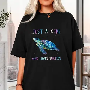 100% Cotton Unisex Turtle Watercolor Sea Ocean Just A Girl Who Loves Turtles T-Shirt